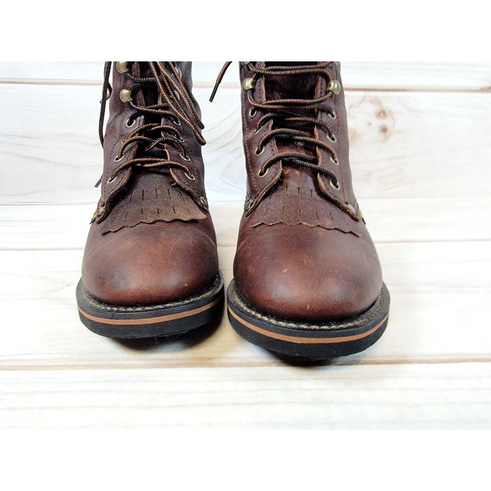 AdTec Brown Leather Kiltie Packer Western Boot Childrens Size 6 Like New - Picture 2 of 16